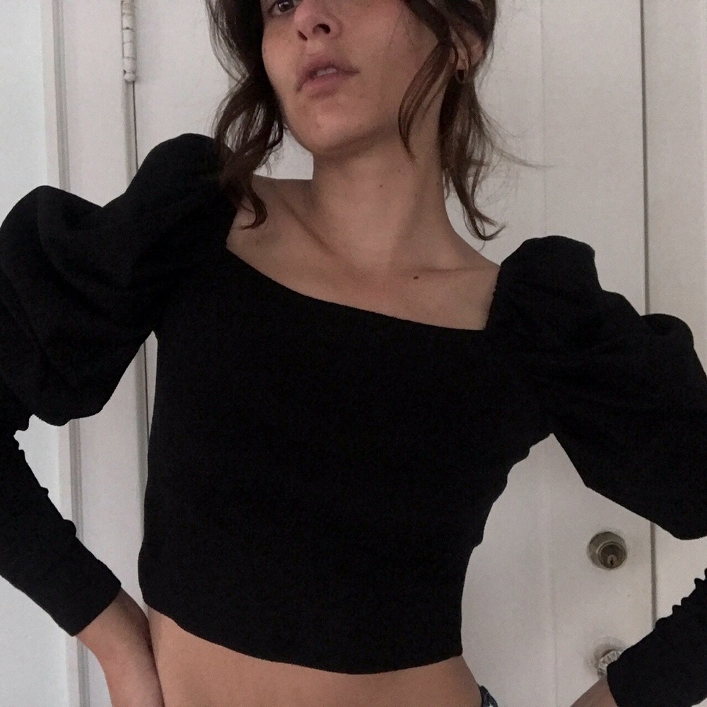 C/meo Collective black puff sleeve top